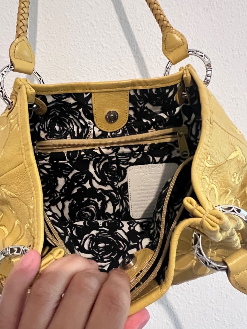 Brighton Yellow Embroidered Floral Leather Shoulder Bag - Picture 3 of 13